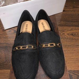 Faux Suede Chain Accent Loafers